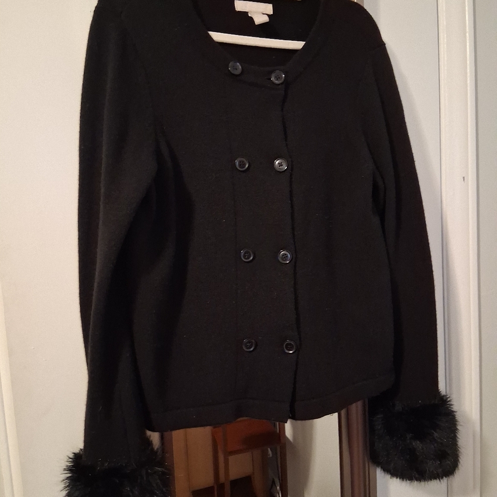 Banana Republic Black Sweater with Faux Fur Cuffs